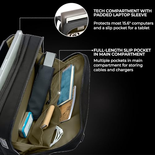 Briggs & Riley Medium Expandable Briefcase - Laptop Bag for Work & Travel, Briefs for Men & Women, Includes Shoulder Strap, Self-Repairing Zippers, Fits up to 15" Computer - HTA Collection, Black