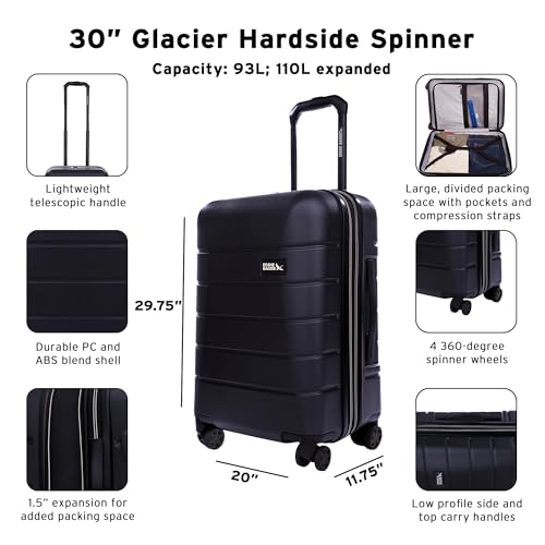 Eddie Bauer Glacier Carry-On 22" Luggage | Hardside | Spinner Wheels | Expandable | Lightweight | Travel Essentials - Storm Blue