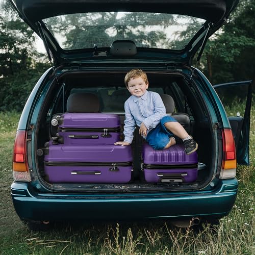 Karl home Luggage Set of 3 Hardside Carry on Suitcase Sets with Spinner Wheels & TSA lock, Portable Lightweight ABS Luggages for Travel, Business - Purple (20/24/28)
