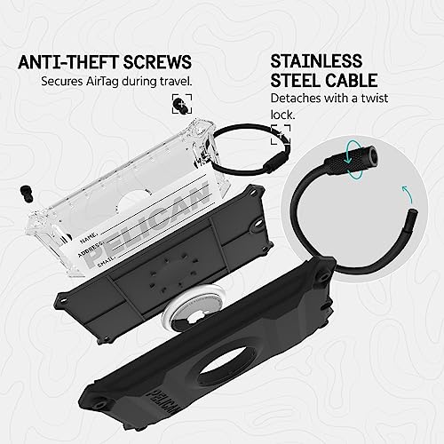 Pelican Luggage Tag, Holder for Apple AirTag - Scratch Resistant and Steel Plate Reinforced Luggage Rugged Case with Name Tag - Stainless Steel Loop with Airtag Case for Travel - Black