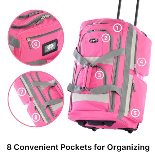 Olympia U.S.A. 33 inch Jumbo Size 8 Pockets Wheeled Rolling Duffel Bag Water Resistant Luggage Lightweight Travel Suitcase with Retractable Handle