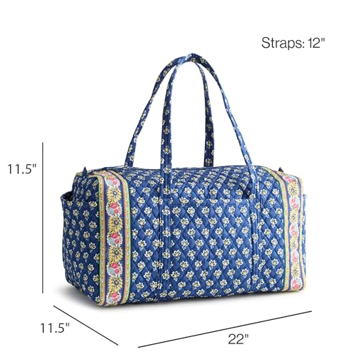 Vera Bradley Women's Premium Cotton Large Original Duffel Bag – Carry On Weekender Travel & Gym Bag – Cambridge Blues, 58L