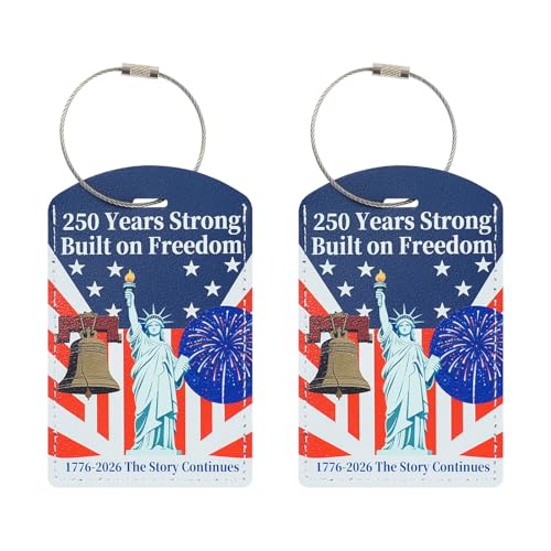 USA 250th Anniversary Luggage Tags (2 Pack) - Patriotic Liberty Bell & Statue of Liberty Suitcase Tags for Travel, 4th of July Decorations Travel Accessories