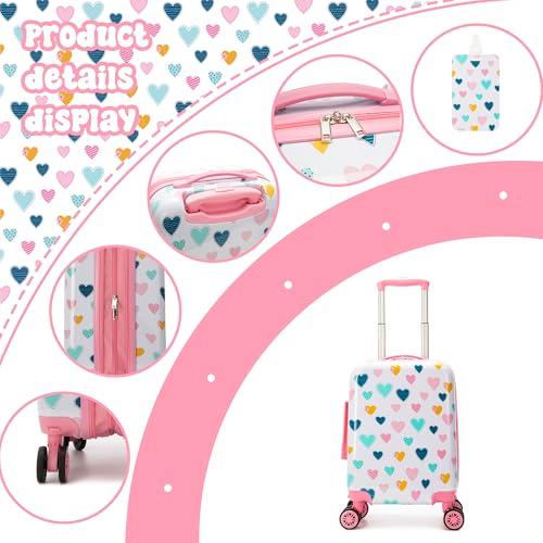 Esteemly Kid's Luggage Set 5 Piece Suitcase Set 16" Hardside Luggage with Spinner Wheels Girls Carry on Toddler Travel Rolling Suitcase with Neck Pillow Airline Approved