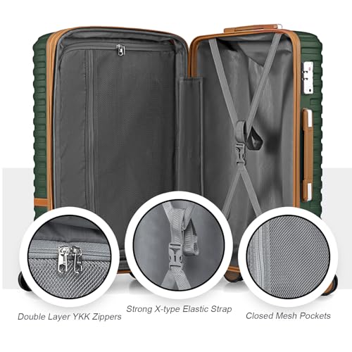 Joyway Luggage Set 3 Piece Suitcase Sets with Spinner Wheel,Hardside Expandable Travel Laggage with TSA Lock (13/20/24/28 Green brown