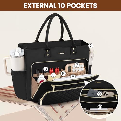 LOVEVOOK Teacher Tote Bag for Women Work, Laptop Bag Work Tote Bag Nurse Bags With Large Cup Holder, Professional Computer Briefcase Business Large Purses Handbag, Diaper Bag Mother Gift, Black