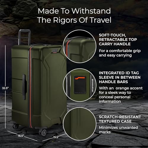 Briggs & Riley 32" Extra Large Trunk Spinner - Checked Luggage for Travel, Suitcases with Wheels, Hardside Rolling Bag for Men & Women, Self-Repairing Zipper - Torq Collection, Hunter Green