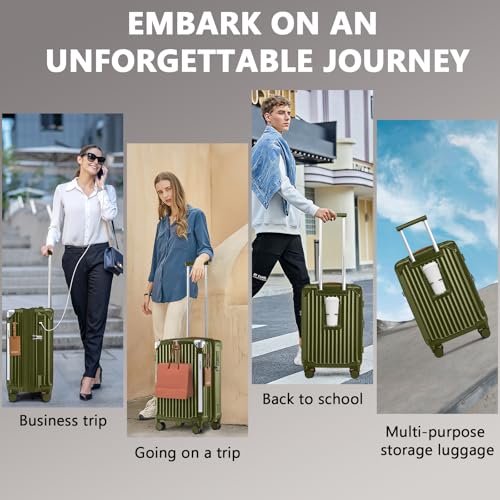 Joyway 5 Piece Luggage Set with Cup Holder, Expandable 25% Capacity, Includes Handbag, Anti Slip Wheels, Hook, Smart Carry On Suitcase for Men and Women, Spinner Travel DarkGreen