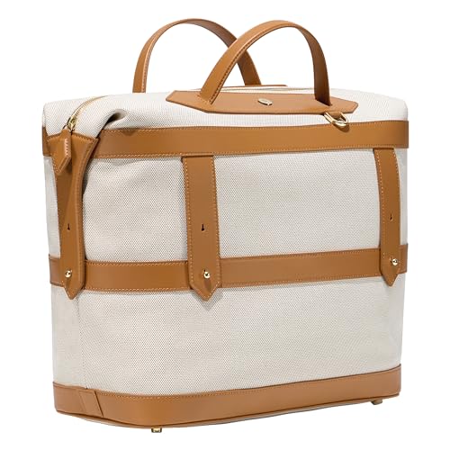 Paravel Weekender Bag | Made with Recycled Canvas Material & Vegan Leather | Premium Weekend Getaway Bag with Trolley Sleeve | Scout Tan
