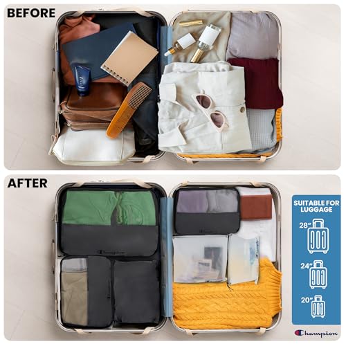 Champion Packing Cubes for Travel – 6 pc Packing Cubes Set for Suitcases, Space-Saving Packing Organizers