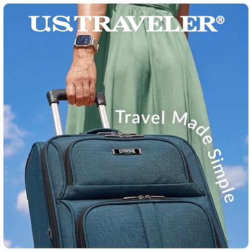 U.S. Traveler Aviron Bay Expandable Softside Luggage with Spinner Wheels, Teal, 3-Piece Set