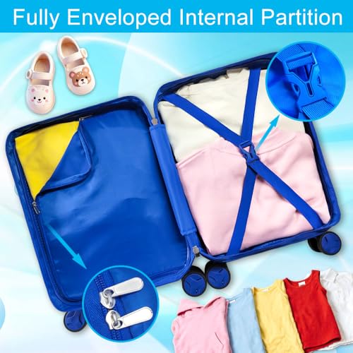 5PCS Kids Luggage Set, Airline-Approved Carry-On with 360°Spinner Wheels, Cute Travel Suitcase for Boys & Toddlers - Dynamic Dual-Truck Blue