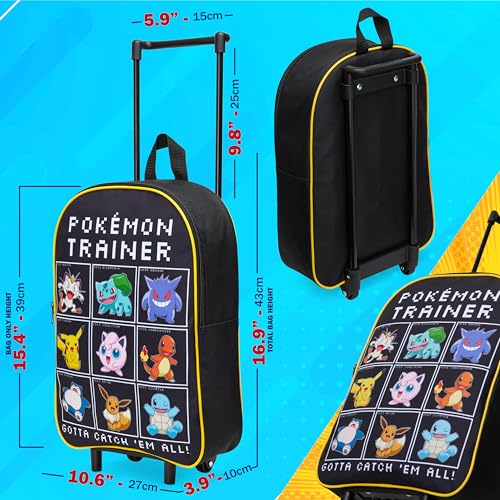 Pokemon Kids Foldable Trolley Suitcase 15”, 10.5 Litres 2 Wheels Black (S/15inch -10.5L, Black/Multi)