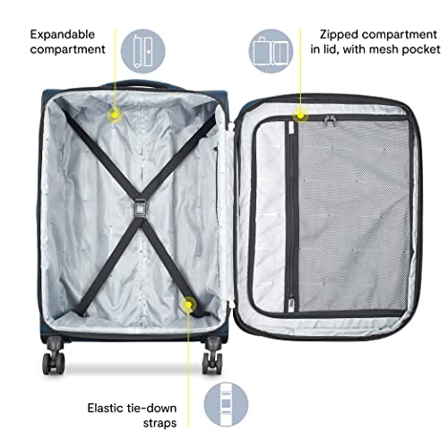 DELSEY PARIS Sky Max 2.0 Softside Expandable Luggage with Spinner Wheels, Blue, Checked-Large, 28 Inch