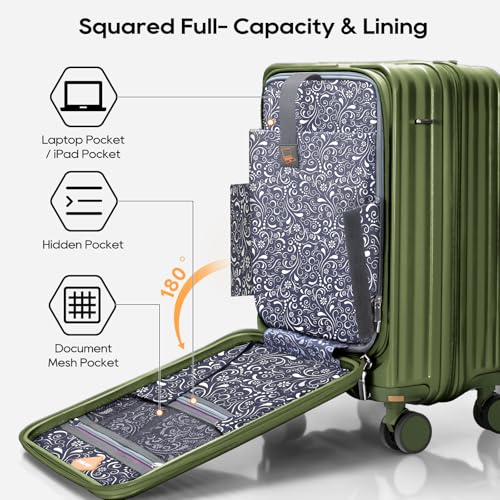 Joyway Luggage Sets 5 Piece with Front Pocket, Expandable Top Opening Suitcase Set, PC Hardside Carry on Suitcase with Spinner Wheels and TSA Lock (Dark Green)