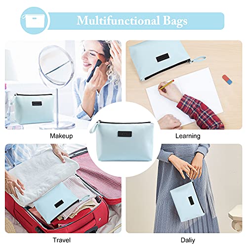 MAANGE Cosmetic Bags for Women Small Makeup Bag for Purse Pu Leather Makeup Pouch Travel Makeup Bag with Zipper Make Up Bag for Travelling (Blue)