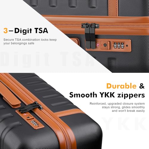 Velaybor Luggage Sets 3 Piece with Spinner Wheels, Lightweight PC Hardside Suitcase with TSA Lock & YKK Zippers, 20 Inch Carry On Luggage with Travel Bag for Men and Women, Black
