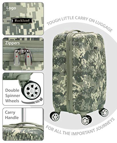 Rockland Safari Hardside Spinner Wheel Luggage, Carry-on 20", Acu Camo