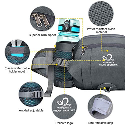 WATERFLY Fanny Pack Waist Bag: Fannie Pack 2 Water Bottle Holders Lumbar Belt Hiking Walking Running Jogging Camping Large Woman Man (Bottle Not Included)