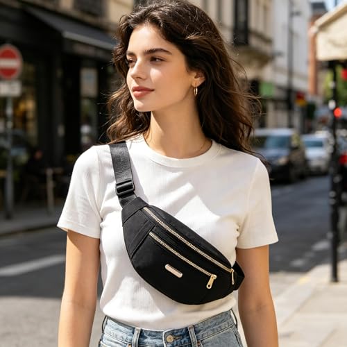 Fanny Packs Crossbody Bag for Women, Waist Pack Jogging Pouch Belt Bag for Outdoors Traveling Hiking - Black