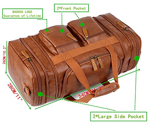 Vegan Leather Travel Duffel Weekender Bag Carry on Overnight Bag Sports Duffel bag For men and Women HB-21 (Brown)