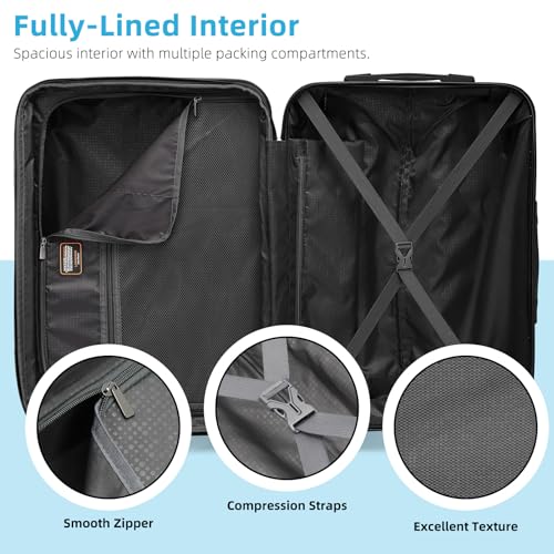 LARVENDER Luggage Sets 3 Piece, Hardside 20 IN Carry on Luggage Airline Approved PC+ABS Suitcase Set with Spinner Wheels TSA Lock, Lightweight Rolling Suitcase for Men and Women, Cheetah Print