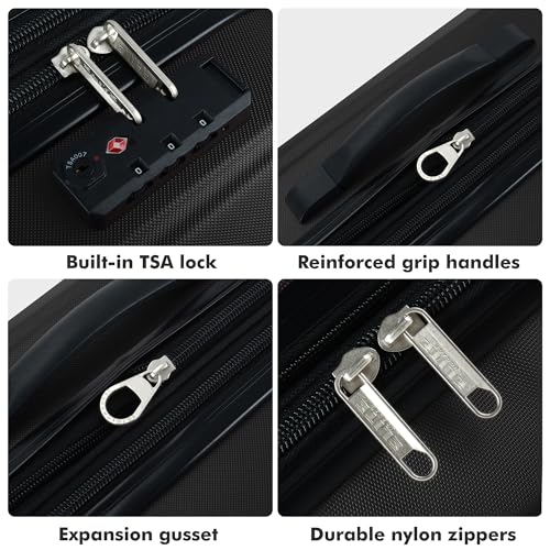 Elite Luggage Expandable Hardside Spinner Luggage,TSA Lock, Black, 3-Piece