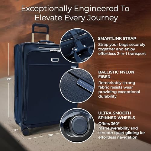 Briggs & Riley Essential 22" Carry On Expandable Spinner - Luggage for Travel, Suitcases with Wheels, Softside Rolling Bag for Men & Women, Self-Repairing Zipper - Baseline Collection, Navy
