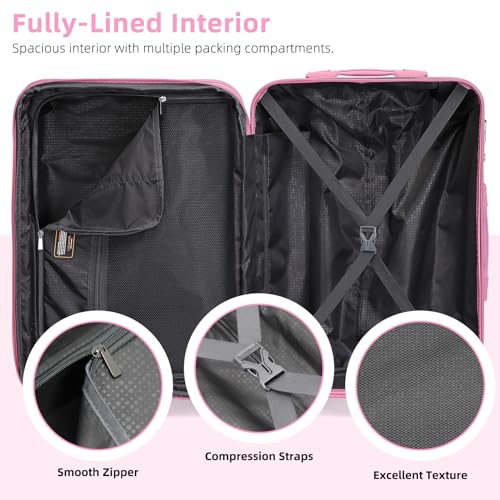 LARVENDER Luggage Sets 3 Piece, 20 Inch Carry on Luggage 22x14x9 Airline Approved Hardside PC+ABS Suitcase Set with Spinner Wheels TSA Lock, Lightweight Luggage Set for Women, Peach Sparkling