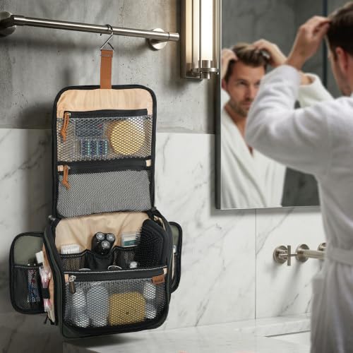 WELKINLAND 13-Pocket Hanging Toiletry Bag, Waterproof Mens Hanging Toiletry Travel Bag, Large Mens Dopp Kit For Travel, Fully Openable Bathroom Travel Bag For Men, Shaving Kit Bag For Men Travel
