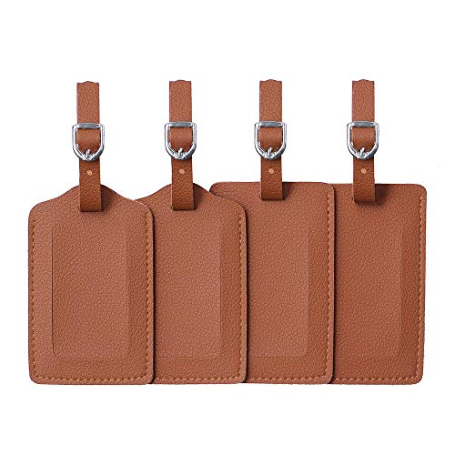 Vigorport Luggage Tag，Leather Identifiers Travel Tags for Suitcase,Bag Tags with Name Card Holder-Set of 4