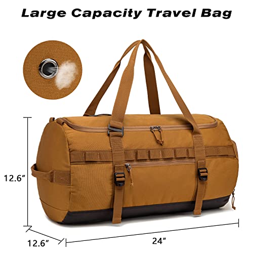 Lyweem 60L Duffle Bag for Men Travel Duffel Bag Large Size for Women Weekender Overnight with Shoes Compartment Multifunctional Gym Bags, Brown