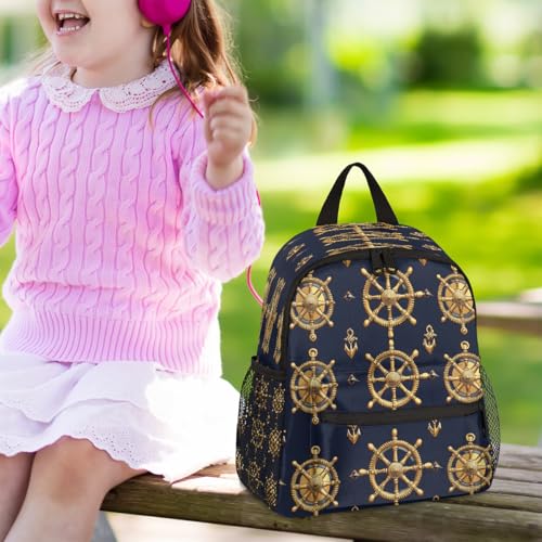 Glilade Toddler Backpack for Boys Girls, Kids School Bookbag with Chest Buckle, Lightweight Preschool Kindergarten Backpacks for Travel Nursery Camp(Golden Nautica Anchors)