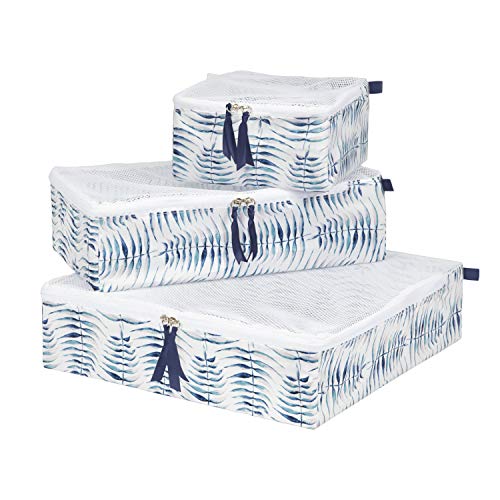 Ricardo Beverly Hills Indio Packing Cubes, Ultra-Lightweight with See-Through Mesh Lid, Pull-Tabs for Easy Zipping Access, Exclusive Stylish Botanical-Print Lining, Fern, 3-Piece Set