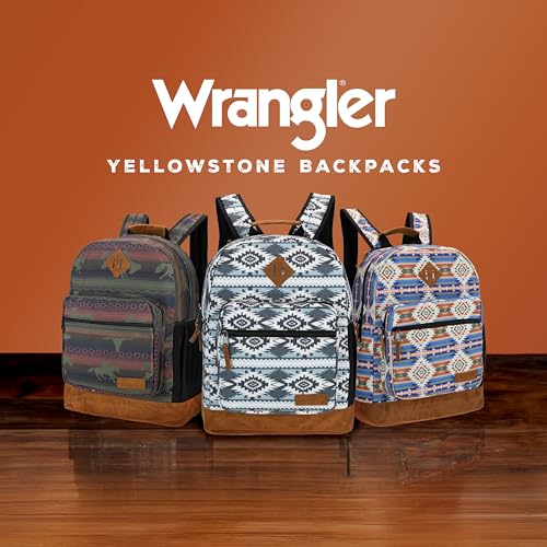 Wrangler Yellowstone Sturdy Backpack for Travel Classic Logo Water Resistant Casual Daypack for Travel with Padded Laptop Notebook Sleeve (Burgandy Patterned)