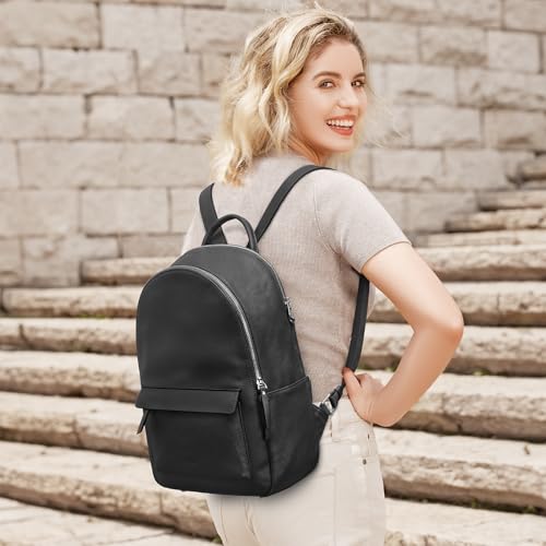 S-ZONE Genuine Leather Backpack Purse for Women Travel Backpack Classic Work Shoulder Bag Business Daypack Adjustable Straps Medium