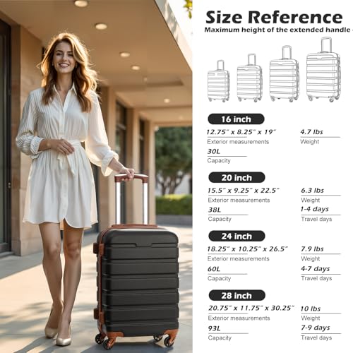 Coolife Luggage 3 Piece Set, Lightweight Durable Hardshell Suitcase set with 360° Spinner Wheels, TSA-approved Lock, Checked Family Travel Luggage sets, 16/20/24/28 Inch, Apricot White