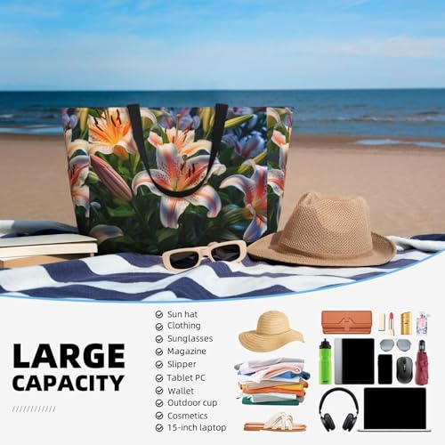 WZYCWB Lilies in Bloom Beach bag large travel bag gym swimming pool zipper storage bag