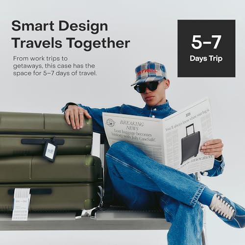 July Carry On with CaseSafe - 20" Built in Tracking, Airline Approved Carry On Luggage with Wheels, Travel Suitcase for Men & Women - Polycarbonate Shell, USB Ports & Ejectable Battery - Moss