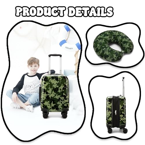 Esteemly Kid's Luggage Set 2 Piece Suitcase Set 16" Hardside Luggage with Spinner Wheels Girls Carry on Toddler Travel Rolling Suitcase with Neck Pillow Airline Approved