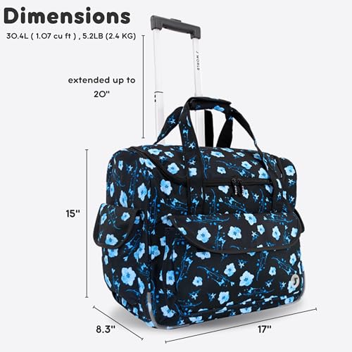 J World Donna Rolling Tote Bag on Wheels for Women. Roller Laptop Briefcase. Overnight Weekender Teachers Work, Night Bloom