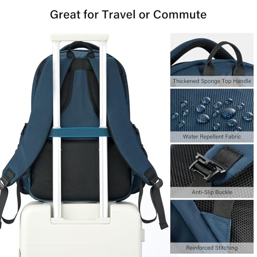 Hanke Carry-on Travel Backpack for Men Women - 18 Inch Travel Backpack Flight Approved Personal Item Size, TSA Lightweight College Large Backpack Fits 15.6" Laptop,with Luggage Strap(Navy Blue)