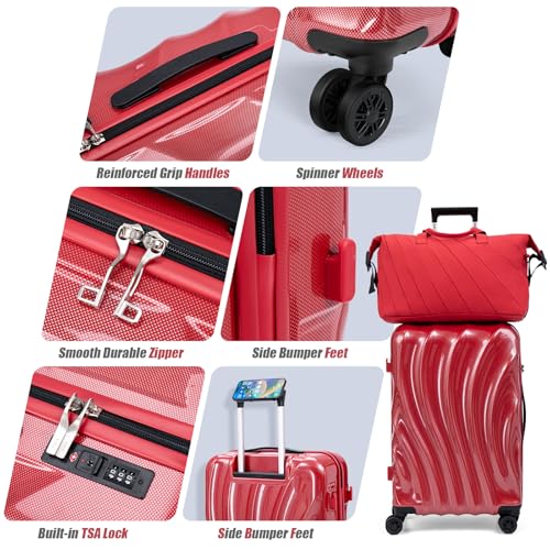 Cosbarn Carry On Luggage 22x14x9 Airline Approved,ABS+PC Hardside Luggage with Spinner Wheels,20 Inch Carry-on Luggage with Phone Holder