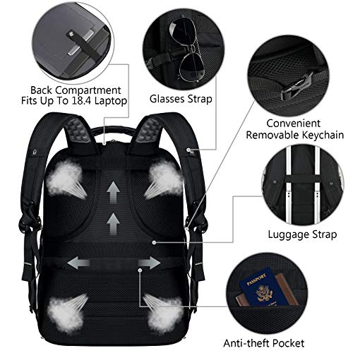 VECKUSON 18.4 Laptop Backpack for unisex, 60L Extra Large Gaming Laptops Back Bag with USB Charger Port,TSA Friendly Flight Approved and RFID Anti-Theft Pocket Heavy-duty Pack,21.3*15.7*11.8inch Grey