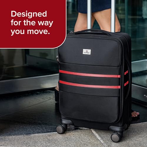 FlipSide Carry On Luggage 22"x14"x9" with Movable Partition for Clean & Dirty Clothes - Utility Pocket, AirTag Compartment with 360 Degree Spinner Wheels - Ideal for Frequent Travelers - Red Stripes