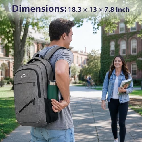 MATEIN Travel Laptop Backpack, 17 Inch Work TSA Approved Carry on Backpack, Large Computer Business Bag for Men Women with Trolley Sleeve and Anti Theft Pocket, College School Rucksack Book Bag, Grey
