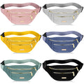 6 Pcs Fanny Pack Waterproof Waist Pack for Women 5.51 x 11.81 Inch Crossbody Belt Bag with Adjustable Strap Zipper Pockets for Festival Sports Traveling Running Phone, 6 Colors