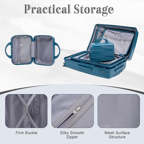 Hardshell 4 Luggage Sets, Lightweight Wave Suitcases with Spinner Wheels