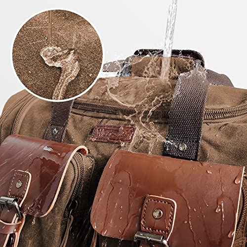 Wildroad Waxed Canvas Genuine Leather 50L Waterproof Duffle Bag - Vintage Travel Weekender Overnight Carry On
