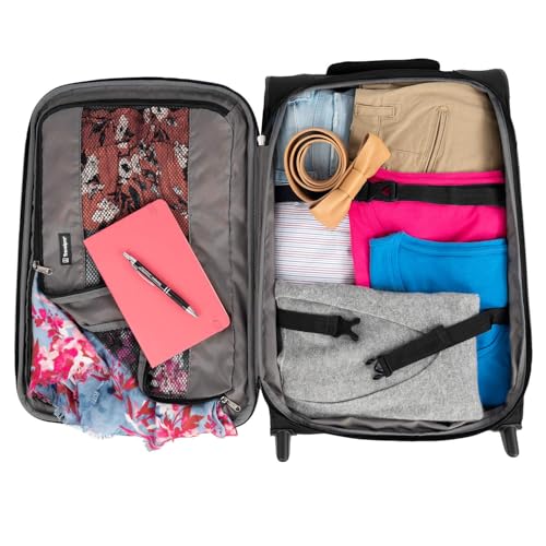 Travelpro Tourlite Softside 22" Expandable Carry-On Rollaboard (2-Wheel) Lightweight Luggage, Black Suitcase